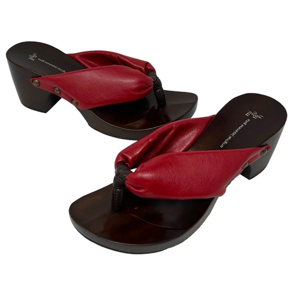 Mizutori Shoes - Mizutori Red Hitete wooden Geta thong sandal 7